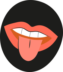 Open women lips with tongue. T-shirt fashion and textile print design.