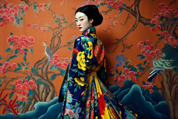 Fototapeta premium fashion woman flower spring summer beauty blossom peony art portrait bouquet. Generative AI.