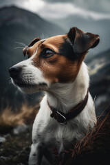 Ein Jack Russel Hund beim Wandern created with Generative AI technologies
