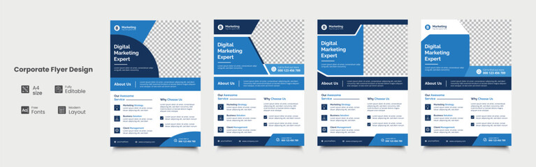 a bundle of 4 templates of a4 flyer, corporate Business flyer template vector design, digital marketing Expert flyer template, vector illustration template in A4 size.