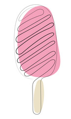 
A pink and white ice cream stick drawing by one continuous line isolated vector