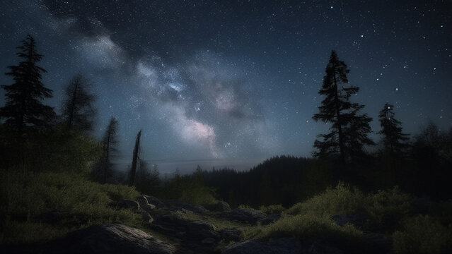 美しい星空と見上げる人 Beautiful starry sky and people looking up Generative AI 画像生成AI © 曜平 篠塚