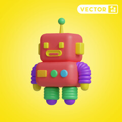 robot toy 3D vector icon set, on a yellow background