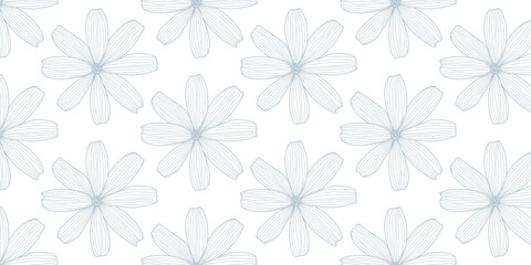 Delicate vector seamless pattern with pale blue shades with daisies for textiles, wrapping paper, covers and backgrounds