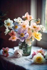 Obraz na płótnie Canvas Pastel spring flowers. AI generatve