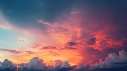 Fototapeta premium Colorful sky concept. Stunning sunset with vibrant twilight sky and clouds in a dramatic background. Generative AI