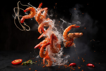 Delicious fresh prawns and chilli cooked food. Generative ai
