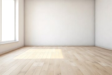 Blank room white wall and wooden floor background with Generative AI
