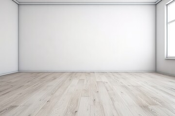 Blank room white wall and wooden floor background with Generative AI