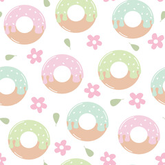 cute colorful donuts and flowers seamless vector pattern background illustration