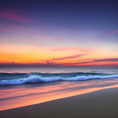 Obraz premium sunset at the beach - Beach landscape - Calm beach background for design - landscape for design - Generative AI