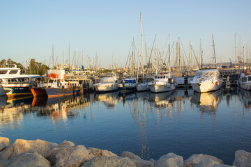 Fototapeta premium Beautiful view of the yacht parking Larnaca, Cyprus