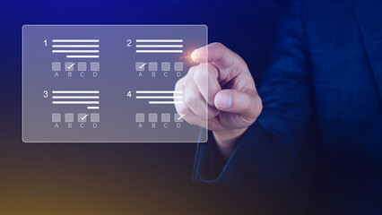 Online exam concept, choose correct answer in test. checklist and online testing. online exam test....