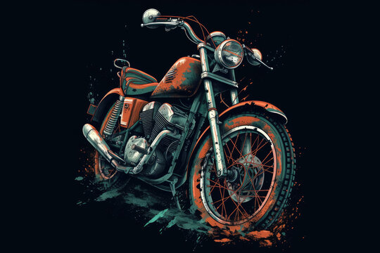 Motorcycle Art Vector illustration, print on t-shirts and bags, wedding cards, invitation cards, patches, greeting cards, posters, birthday cards - Generative Ai