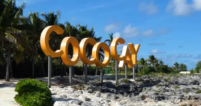 Coco Cay island entrance sign, Bahamas.