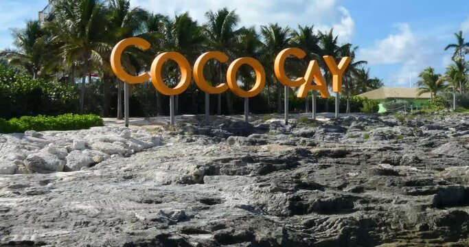 Perfect Day Coco Cay island entrance sign, Bahamas.