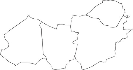 White flat vector administrative map of SINT-NIKLAAS, BELGIUM with black border lines of its municipalities