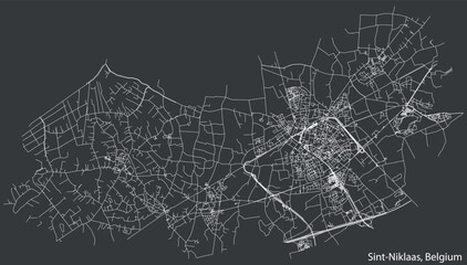 Detailed hand-drawn navigational urban street roads map of the Belgian city of SINT-NIKLAAS, BELGIUM with solid road lines and name tag on vintage background