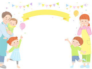 笑顔の家族と明るい背景素材