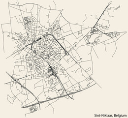 Detailed hand-drawn navigational urban street roads map of the SINT-NIKLAAS MUNICIPALITY of the Belgian city of SINT-NIKLAAS, Belgium with vivid road lines and name tag on solid background