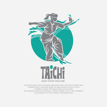 Silhouette of person with tai chi gesture position vector drawing.Suitable for martial arts logo and illustration.