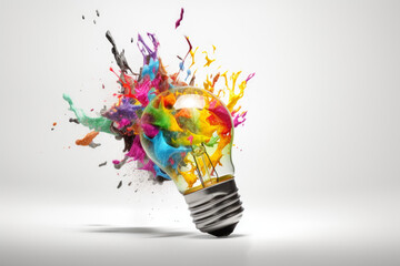 Creative brainstorming mindset concept, classic light bulb filled with colorful ideas, creative idea generation, generative AI