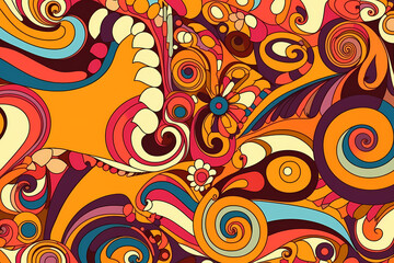 psychedelic patterns 70s retro style AI generated illustration