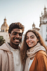 Portrait of a smiling multiracial couple on vacation