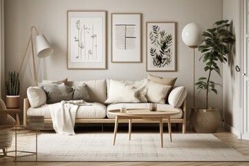 Scandinavian living room poster frame prototype. Generative AI