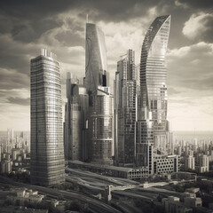 Futuristic skyline in bright daylight: modern and elegant architecture in an urban cityscape, Generative AI