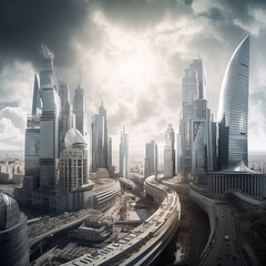 Futuristic skyline in bright daylight: modern and elegant architecture in an urban cityscape, Generative AI