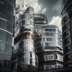 Fototapeta na wymiar Futuristic skyline in bright daylight: modern and elegant architecture in an urban cityscape, Generative AI