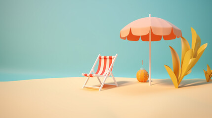 beach with umbrella and chairs