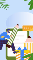 Invite friends to conduct questionnaire survey flat vector concept operation hand drawn illustration
