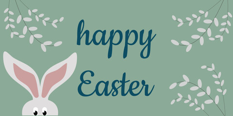 Minimalistic design of an Easter greeting banner, a postcard with a rabbit and branches. Vector illustration using natural earthy shades