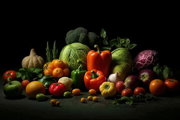 vegetables on a black backdrop. created using Generative Ai