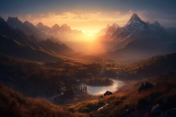sunrise in the mountains. created using Generative Ai