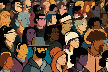 Ai generative. An abstract crowd of people of different races men and women. Illustration of a Crowd of People