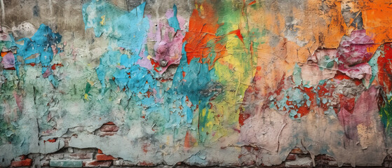 old concrete cement wall, grunge rough texture, colorful paint background, fancy wallpaper, summer banner spring poster. Generative AI