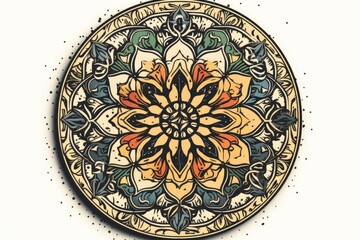 decorative plate with a colorful flower design. Generative AI