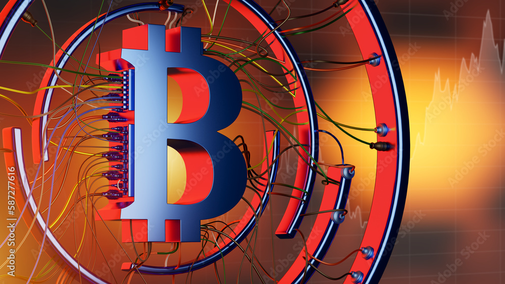 Aufkleber bitcoin price. decentralized payment systems. bitcoin price chart is rising. virtual decentralized m