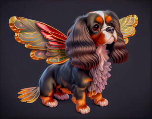 Cavalier king charles spaniel dog, dog animal with fairy wings generative ai