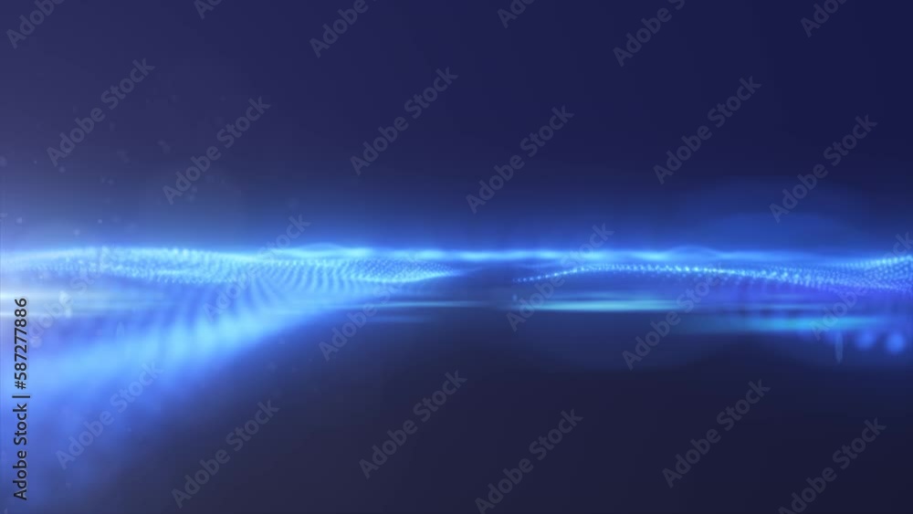 Poster the abstract blue energy surface with magic waves of particles and points with the blizzard of blur 