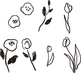 花のベクター線画セット