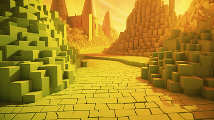 Abstract futuristic brick yellow road by AI.