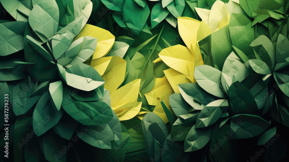 Wall mural Lush green leaves creating a serene backdrop. Generative AI