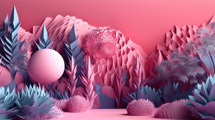 A stunning background with a colorful blend of pink, purple, and greenery. Generative AI