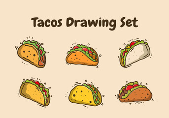 Hand drawing design of mexican food tacos