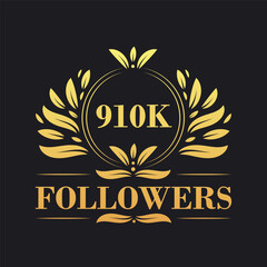 910K Followers celebration design. Luxurious 910K Followers logo for social media followers