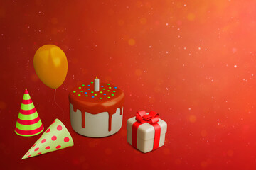 Kids birthday party decor on 3d illustration